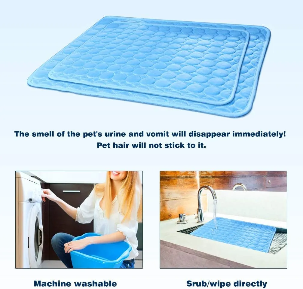 Washable Dog Cooling Mat Ice Silk Pet Self Cooling Pad Blanket for Indoor & Outdoor Car Seats (Blue, 28x22 in)