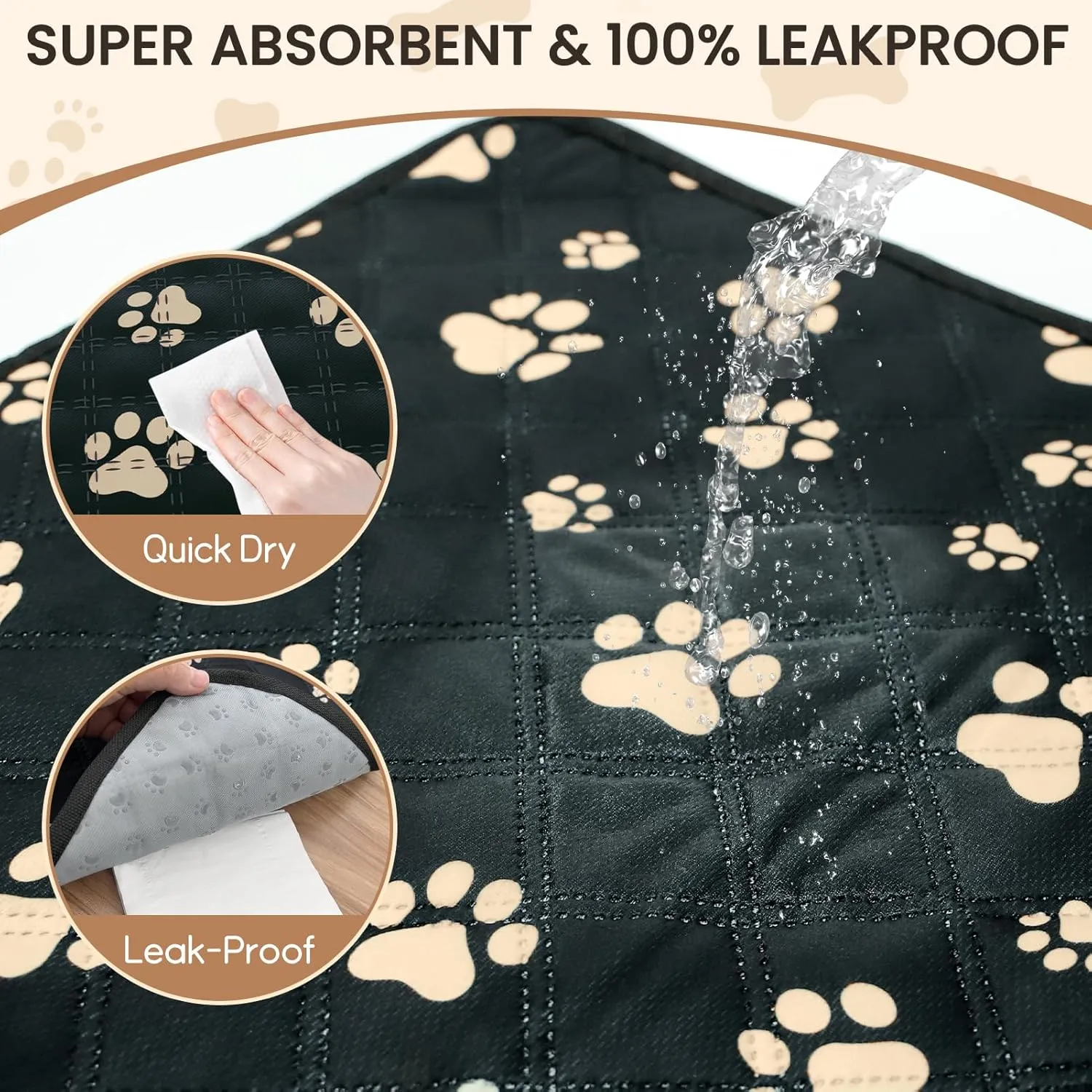 Washable Pee Pads for Dogs - 3 Pack Reusable Puppy Pads with Super Absorbent - Waterproof Non Slip and Leakproof Pet Training Pads for Potty,Crate,Playpen,Whelping Box(Black, 18"x24")