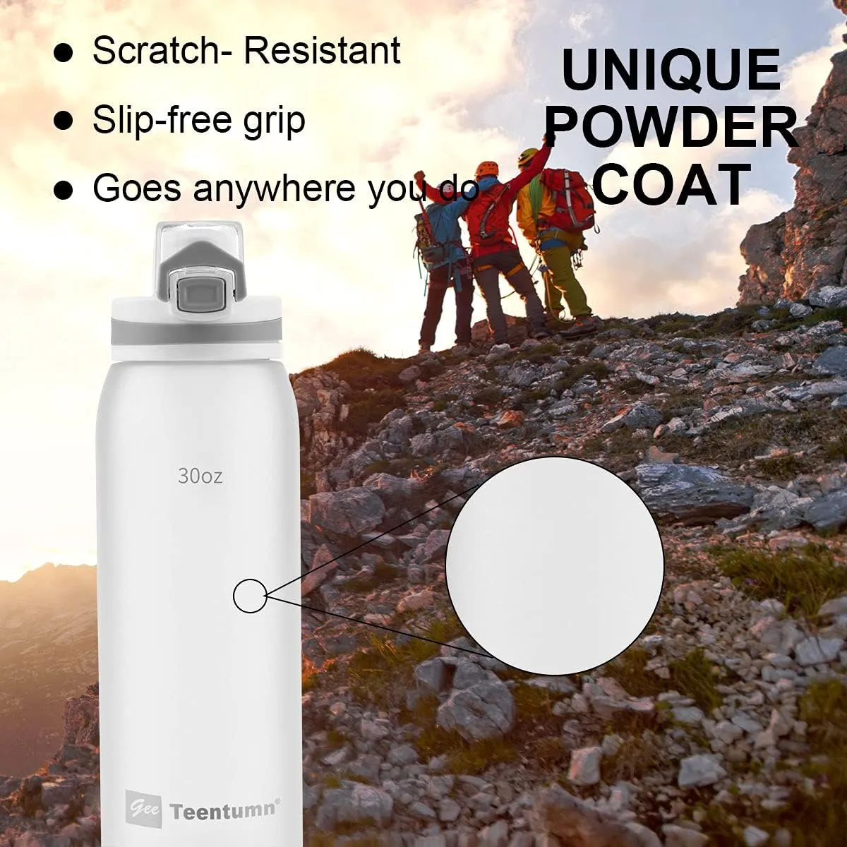 Water Bottle BPA Free Tritan with Time Markers, 30oz Large Durable Gym Plastic Bottle for Fitness, Outdoor Enthusiasts, Leakproof White (Pack of 1)