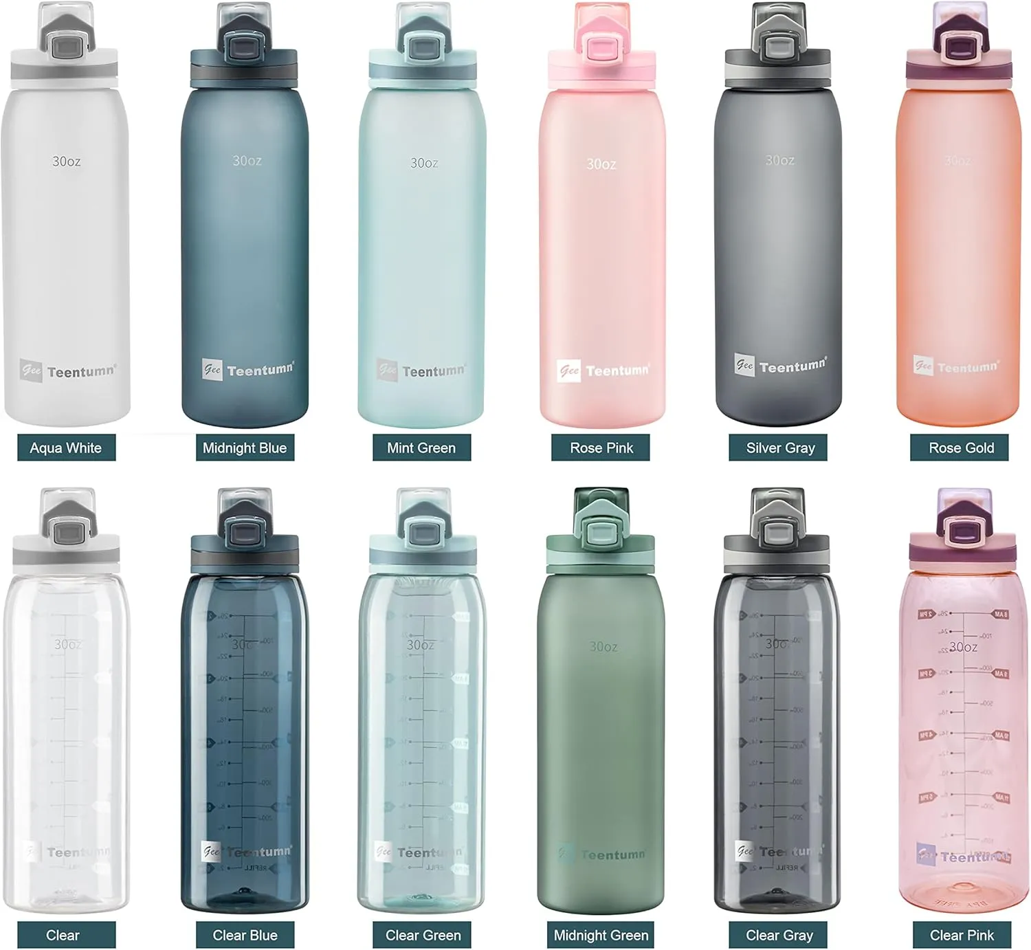 Water Bottle BPA Free Tritan with Time Markers, 30oz Large Durable Gym Plastic Bottle for Fitness, Outdoor Enthusiasts, Leakproof White (Pack of 1)